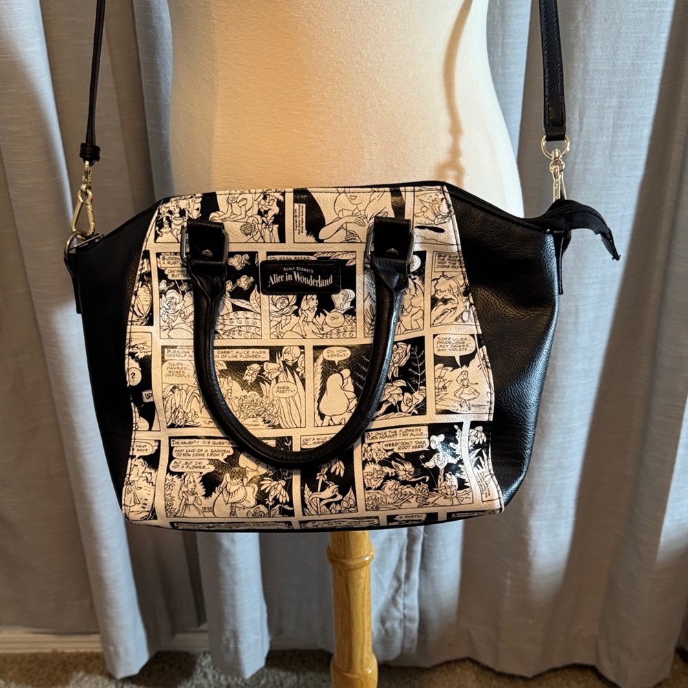 Loungefly Disney Black and White Comic Crossbody Bag, Alice in Wonderland